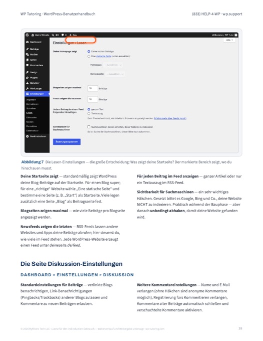 Handbuchseite: Lesen-Einstellungen von WordPress