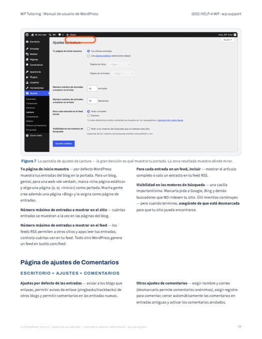 Página del manual: ajustes de Lectura de WordPress