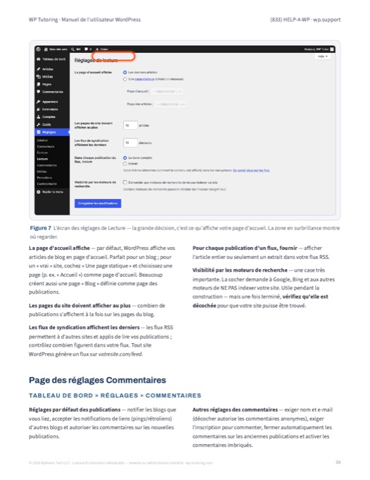 Page du manuel : réglages de Lecture de WordPress