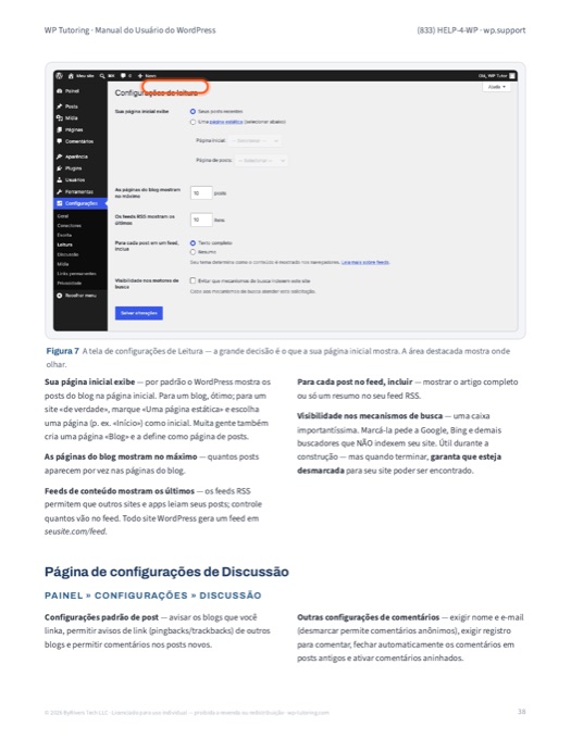 Página do manual: configurações de Leitura do WordPress