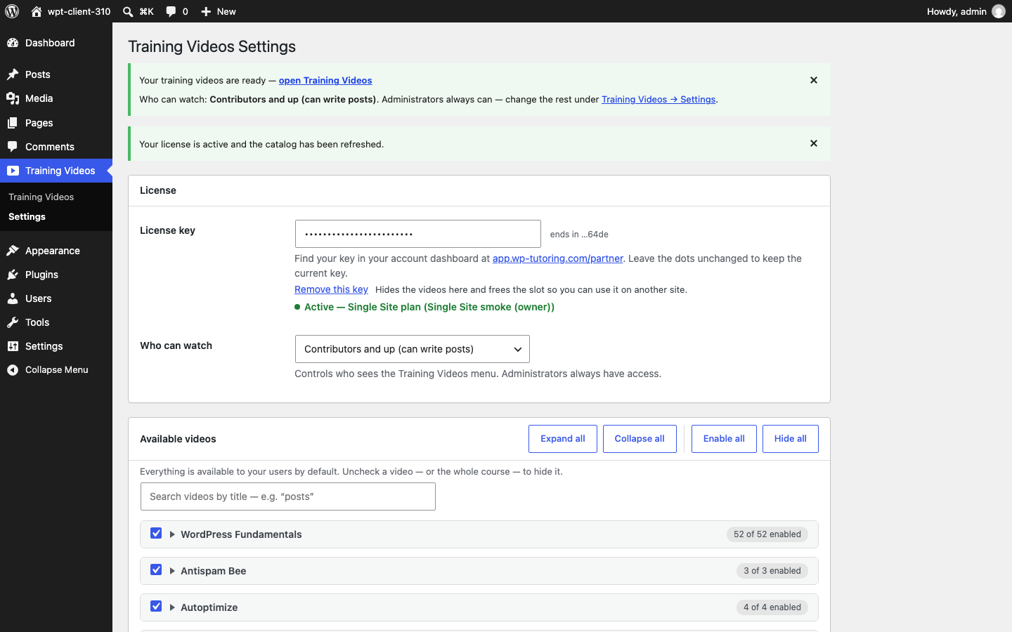 WordPress Training Videos Plugin: The Single Site License Is Here