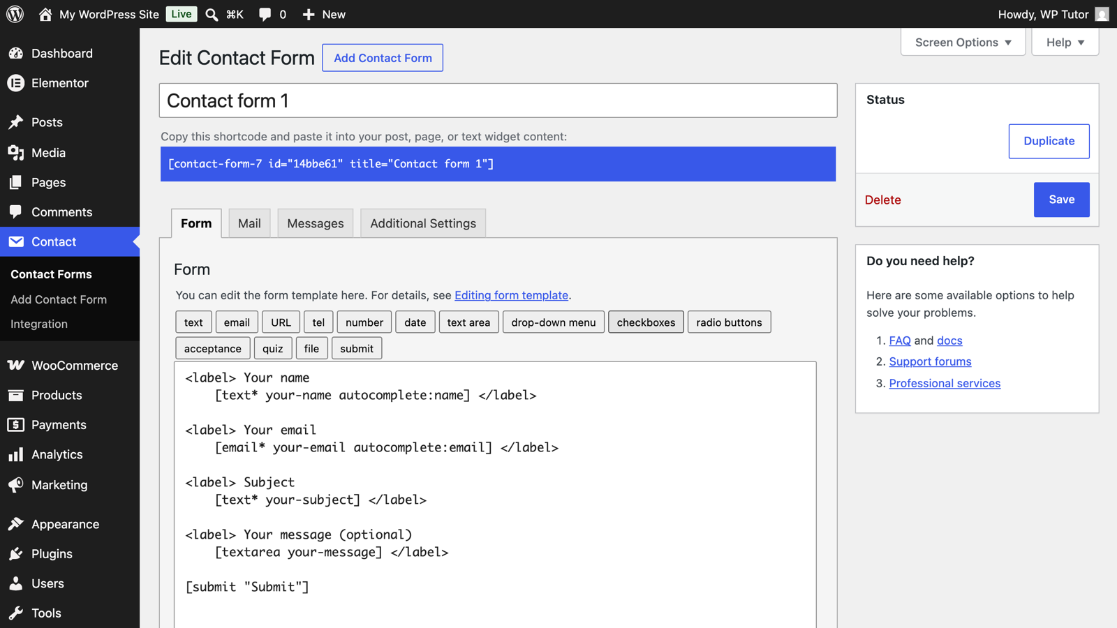 Editing the Contact Form 7 form