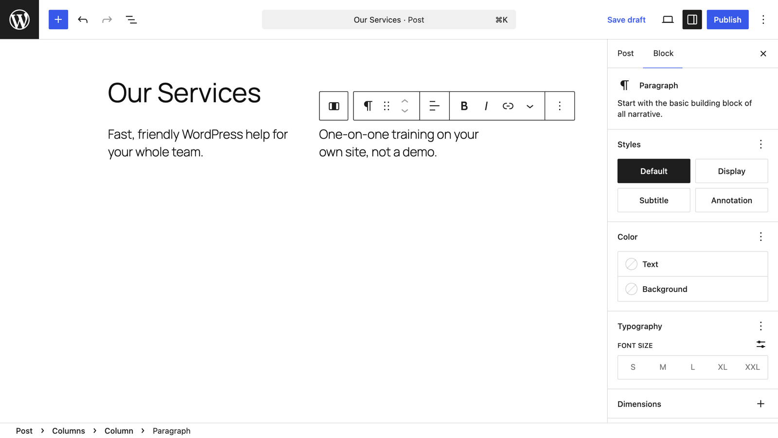 Multiple Columns in Gutenberg (the Columns Block)