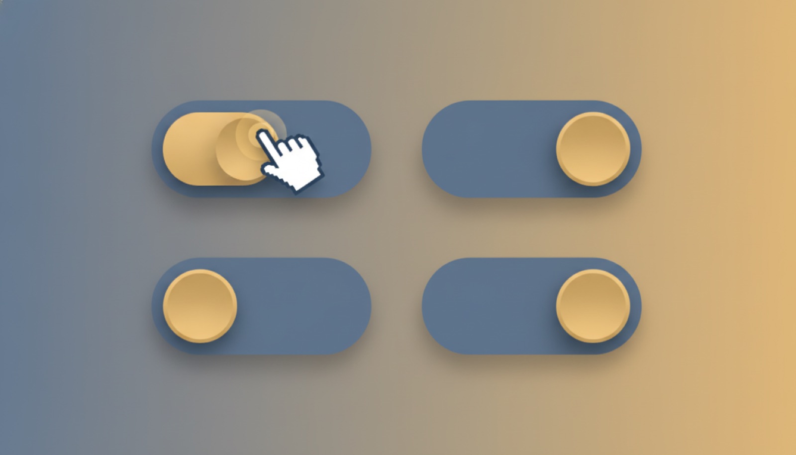 Illustration of four WordPress settings toggles, one being switched on by a cursor
