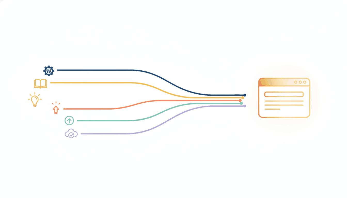 Five routes to WordPress training converging on a single finished website