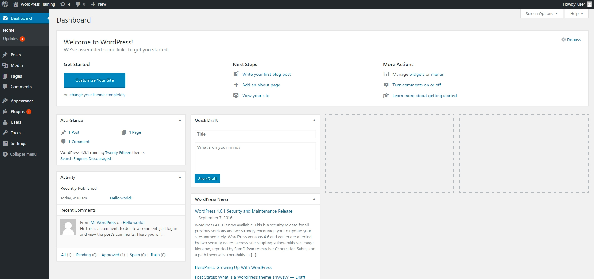 WordPress Tutorial - WP Dashboard Image