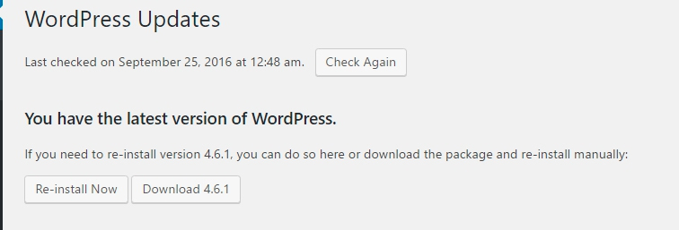 WordPress updates screen