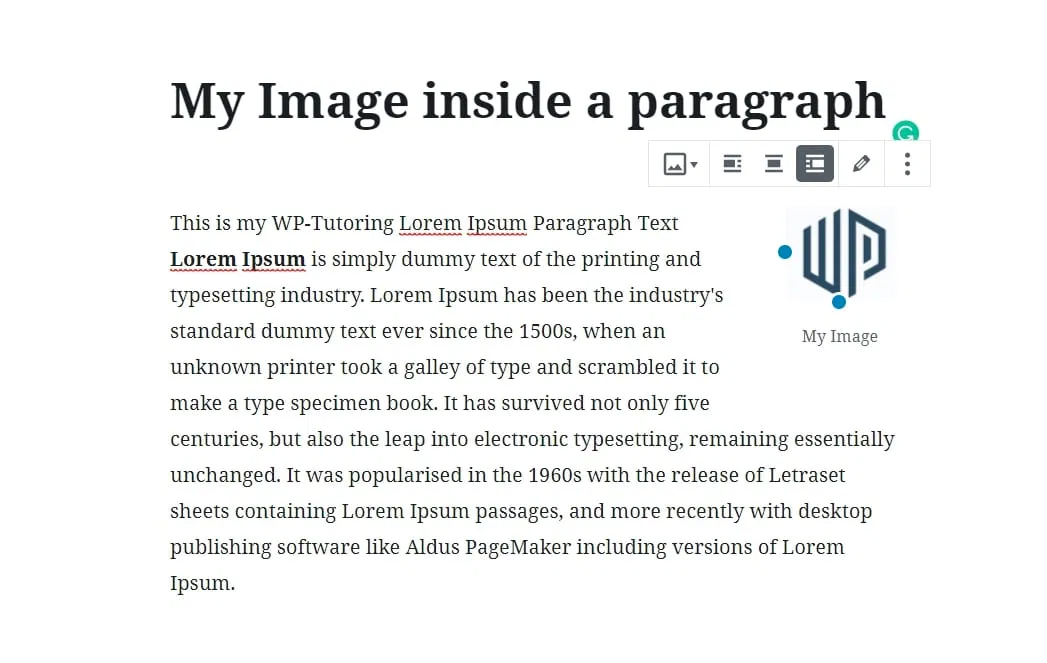 WordPress image in paragraph