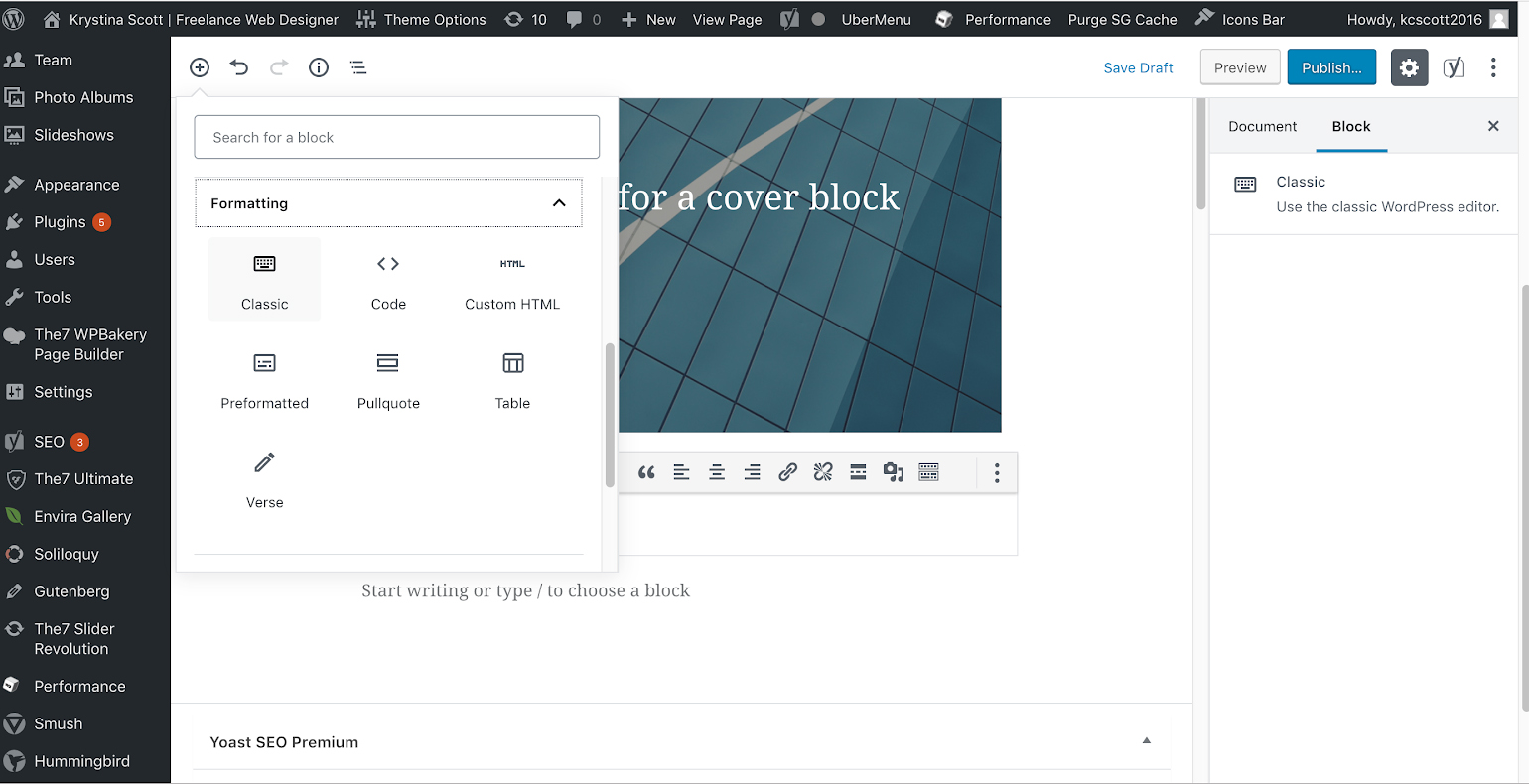 WordPress classic block
